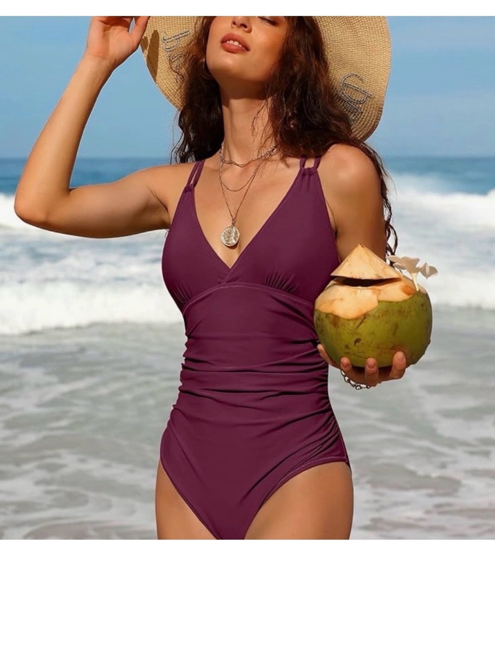 COPEAR Deep Raspberry Swimwear Top with V-Neck